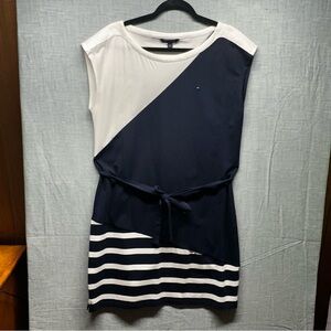 Tommy Hilfiger Dress Navy White Colorblock Striped Nautical Preppy Casual Large